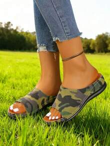 Women's Camouflage Casual Fashion Thick Bottom Wedge Sport Slide Sandals