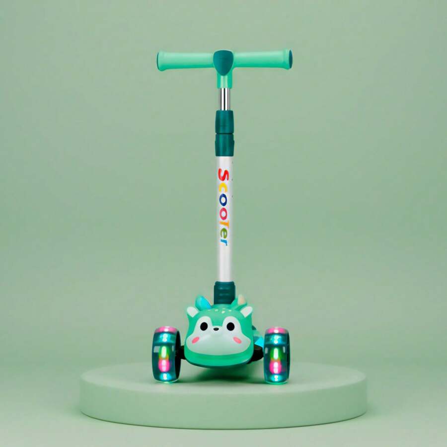 Scooter de Tres Ruedas de Diseño Amigable con Luces LED Intermitentes Ajustable en Altura para Paseos Seguros en el Parque o Uso Interior para Niños Pequeños - verde menta - Ver 1