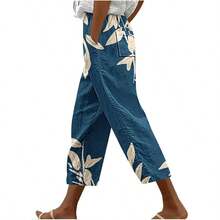 Pantalones Casuales para Mujer, Cintura elstica Vintage de Largo 3/4 con pantaln Holgado para Salir. - inicial - Ver 1