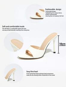 Women's High Heel Sandals, Fashionable And Sexy, Featuring Chunky Heel, Wide Strap, Mule Design, High-End Mirror Finish, Delicate Water Wave Stone Texture, Crocodile Pattern, Romantic And Elegant, Bright White Color, Small Square Toe, Slim High Heel, Suitable For Night Club, Party, Stage, Outdoor, Campus, Travel, Valentine's Day, Mother's Day, Women's Day, Thanksgiving, Christmas, New Year Gift - White - View 7