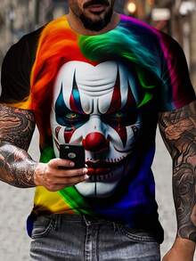 [3D Printed Clown T-Shirt] Men's Summer Fashion 3D Printed Clown Graphic T-Shirt - Breathable Polyester, Crew Neck, Short Sleeve - 混合色 - 查看 2
