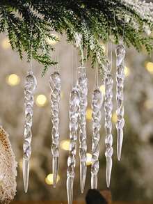 36pcs-Christmas Transparent Icicle, Sparkling Icicle Ornaments, Sparkling Artificial Icicle Decorations, Christmas Tree Rotating Ice Stick Wreath Decors, Twisted Shape Christmas Pendant, Transparent Ice Cone Decors, Christmas Party Christmas Tree Decors, Home Decor, Fireplace Door Window Pendant, Suitable For Winter Christmas Decoration, Home Decor, Room Decor, Wall Decor - Clear - View 1