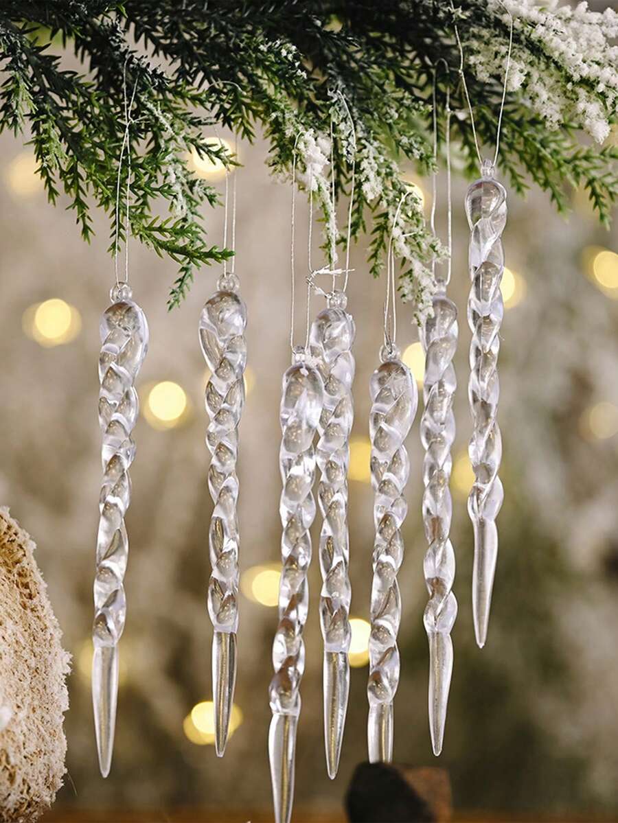 36pcs-Christmas Transparent Icicle, Sparkling Icicle Ornaments, Sparkling Artificial Icicle Decorations, Christmas Tree Rotating Ice Stick Wreath Decors, Twisted Shape Christmas Pendant, Transparent Ice Cone Decors, Christmas Party Christmas Tree Decors, Home Decor, Fireplace Door Window Pendant, Suitable For Winter Christmas Decoration, Home Decor, Room Decor, Wall Decor - Clear - View 1