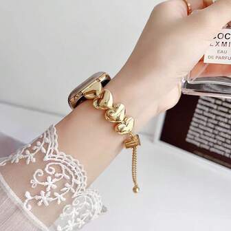 1pc 3-Heart Shaped Bracelet Style Band, Luxury Rhinestone Stainless Steel Strap Compatible With Apple Watch Series Ultra2/Ultra/11/10/9/8/7/6/5/4/3/2/1/SE