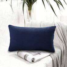 1/2pcs Decorative Pillow Case Cover Set, Navy Blue Corduroy Stripe Pattern, Suitable For Sofa, Living Room, Office Decor - Navy Blue - View 5