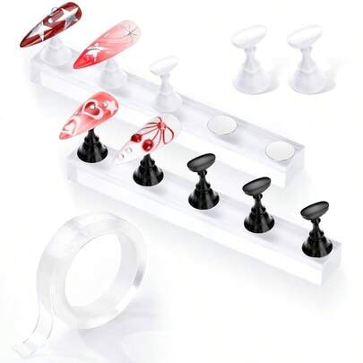 Nail Stand Press On Nails Display Practice Art Painting Magnetic Nail Holder Painting Nails Stand False Nail Designs With Reusable Putty Home Beginner Salon Supplies