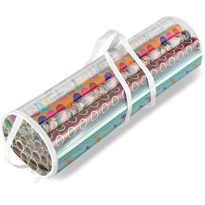 Multi-Color Gift Wrapping Paper Storage Bag, Colorful Paper Vertical Storage Bag, Cylindrical Design, Transparent Viewing Window, Portable Reinforced Handle, Multi-Angle Opening, Waterproof And Dustproof Fabric, Large Capacity For Wrapping Paper/Ribbons/Bows/Craft Supplies, New Year's Gift, New Year's Decoration, Suitable For Indoor Closets, Craft Rooms, Storage Rooms, Holiday Gift Packaging Stations, Outdoor Party Preparation, Home Organization