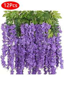 6/12/24 件装紫藤花藤花环，3.75 英尺人造花串，仿真悬挂花，丝绸紫藤花环，适用于婚礼、花园、墙面装饰