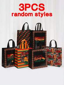 1/3/6pcs Simple Daily Large Capacity Handbag Gift Non Woven Black Day Printed Handbag Bar Packaging Bag Waterproof - Multicolor - View 11