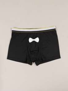 2pcs Men's Black Sexy Bow Tie Printed Briefs, Stretchy Everyday Underwear - Black - View 2