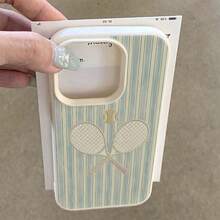 1pc TPU Material Striped Tennis Retro Elegant Pattern Phone Case Compatible With IPhone 17 Pro Max/17/16 Pro Max/15/13/12/11, S20 FE/A15/S24/A55, Redmi Note 11/Note 12/Note 13 Pro, Full Coverage Anti-Drop Soft Protective Phone Cover - White - View 3