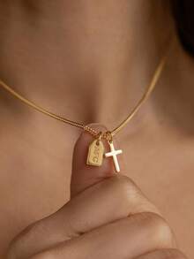 Mặt dây chuyền chữ cái đầu tên theo phong cách tối giản, mạ vàng 18K, làm từ thép không gỉ, thích hợp làm quà tặng bạn bè hoặc quà tặng thú cưng. - Nhiều màu - Xem 6