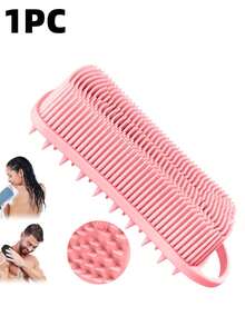 1个硅胶清洁刷，适用于淋浴，硅胶洗发沐浴刷，家用成人双面搓澡刷，按摩沐浴刷，浴室清洁工具 - 二合一硅胶沐浴洗发刷，柔软硅胶丝瓜络，适合敏感肌肤 - 彩色 - 查看 1
