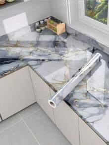 1 Roll Self-Adhesive Waterproof Bathroom Wall Sticker - Marble Texture, Removable And Reusable, Suitable For Shower, Toilet, Sink - Easy To Clean And Washable, Bathroom Decor, Bathroom Accessories - Multicolor - View 13