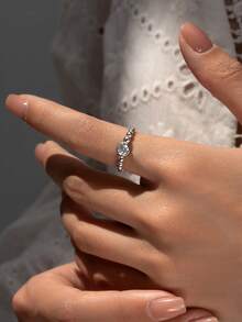 MODIAN D Color VVS1 Square Moissanite Ring, 925 Sterling Silver Brilliant Wedding Band, Exquisite Jewelry Gift For Women - Silver - View 2