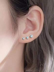 6 Pairs Of Ear Decorations With Silver Inlaid With White Diamonds Of 3/4/5mm. From Daily Elegance To Eye-Catching At Parties, These Multi-Sized Diamond Ear Decorations Are Perfect As Holiday Gifts. - Multicolor - View 5