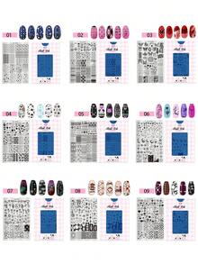 指甲转印钢板蝴蝶卡通动物苹果网格印刷模板指甲便携式专用工具 - 彩色 - 查看 6