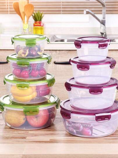 Un conjunto de 4 recipientes herméticos para almacenamiento de alimentos - de gran capacidad, cajas de almacenamiento de cocina apilables que ahorran espacio y mantienen frescos las frutas, verduras, carnes, huevos y pasteles. Disponible en cuatro tamaños: pequeño, mediano, grande y extra grande, para satisfacer diferentes necesidades de almacenamiento.