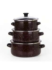 三件套多功能搪瓷炊具套装，轻便易携，包含汤锅、炖锅和带玻璃盖的不粘煎锅，易于清洁，适用于燃气灶和电磁炉，经久耐用，是家庭和餐饮业的厨房必备品，也是户外露营的理想之选。 - 多色麻點搪瓷鍋 - 查看 14