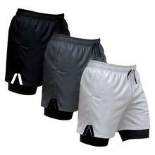 Kit Of 3 Dry Fit Thermal 2-In-1 Training Shorts With Cell Phone Pocket And Towel Holder - Fitness/Gym Shorts - 白色/黑色/灰色 - 查看 1