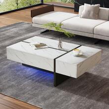 Modern White Coffee Table With LED Lighting, Glossy Lacquered Top, Marble Pattern - 105 X 60 X 35 Cm - Coffee Table Or Sideboard With An Original Design For The Living Room - White - View 10