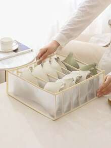1个内衣袜子收纳盒，家用衣柜抽屉整理盒，带网状隔层 - 米色 - 查看 10