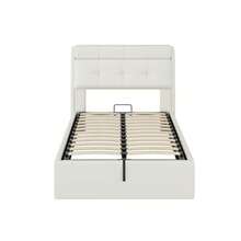 Stilvolles Polsterbett, 90*200, Hydraulisches Bett, Verdeckte Kopfteilablage, Bettkastenablage, PU, Mit Lattenrost Und Mit Kopfteil, Ohne Matratze, Schwarz - White + PU + 90cm*200cm - View 6