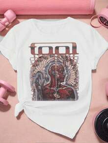 Tool Band Graphic Tee For Women, Premium Cotton, Loose Fit, Casual, Comfortable, Unique Graphic Print - 白色 - 查看 2