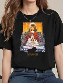 Labyrinth Movie Graphic Tee In Soft Cotton, Comfortable Fit, Street Hip-Hop, Unique Graphic Print - 黑色 - 查看 1