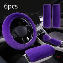 6pcs/Set Luxury Winter Fashion Faux Fur Steering Wheel And Handbrake Cover Set - Soft, Fluffy, Warm, Universal Fit For Sedan/SUV - one-size - View 6