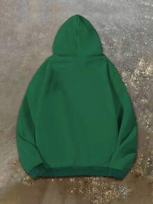 Sudadera con capucha de talla grande para hombre con estampado de la palabra "Tía" - Sudadera casual de poliéster negro con detalle de corazón, lavable a máquina, sudadera con capucha, talla grande - Negro - Ver 8