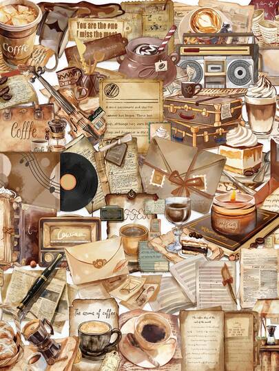 50 Piezas de Pegatinas Retro de Café Impermeables de PET para Portátil, Coche, Equipaje, Monopatín, Botellas de Agua, Computadora, Teléfono - Diseños Divertidos para Adultos