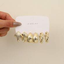 1-9 pares de pendientes, pendientes de estilo occidental, pendientes de aro geométricos irregulares, hechos de resina, adecuados para que las chicas los usen a diario en línea. - Dorado - Ver 3