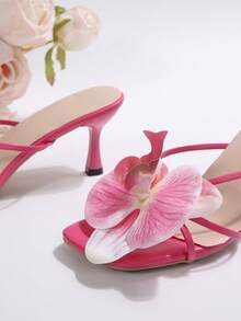 Giày cao gót mũi nhọn họa tiết hoa mùa hè, sandal cao gót lưới kiểu Pháp thời trang, phù hợp cho hẹn hò, mua sắm, đi làm, công sở, tiệc tùng, giày cao gót kiểu "mèo con". - Màu Hồng Tươi - Xem 6