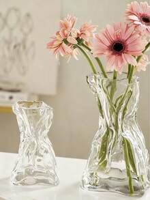 1-Piece Irregular Pleated High-Gloss Clear Glass Vase – 3D Ripple Texture, Modern Minimalist Table Centerpiece, Crystal-Clear Display For Living Room, Kitchen, Bedroom, Study & Office, Multi-Stem Or Dried Flower Decor - Nhiều màu - Xem 5