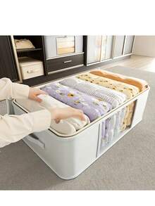 1pc Large Foldable Fabric Storage Bag With Zipper - Durable Oxford Cloth Laundry Bag For Delicates, Moving & Organization, Khaki/Gray, Rectangular Design, Laundry Room Accessory, Moving Essential, Neutral Color, Sturdy Construction, Home Storage - Multicolor - View 6