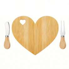 1 Set Heart-Shaped Cheese Board Set With Wooden Cheese Knife, Suitable For Bridal Shower, Wedding, Birthday And Valentine's Day Gifts, Wooden Cheese Board, Cheese Board Gift - Multicolor - View 6