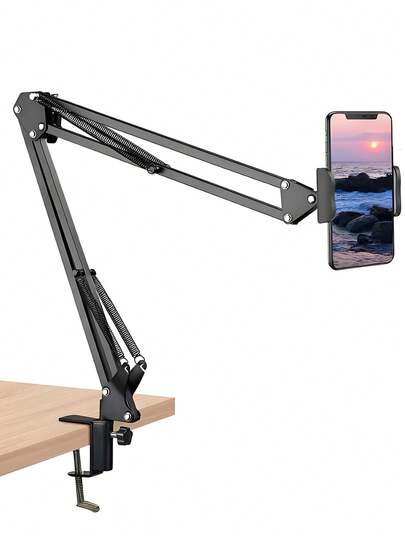 Adjustable Slouchy Arm Phone Holder, Foldable Metal Clamp Mount For Smartphone & Tablet, Bedside/Desk Stand Compatible With IPhone, Android Phone, Gift For Birthday, Family, Friends For Office, Dorm And Home Use Gifts Birthday Home Dorm Office 360 Degree Rotating Phone Stand Strong Load-Bearing