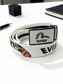 1 pieza Cinturón unisex de cuero PU con estampado de letra, unicolor y estilo casual, adecuado para uso diario y como regalo de vacaciones - Multicolor - Ver 3