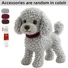 一套动物钩针编织入门套装，适合初学者，成人钩针编织入门套装，附带分步文字教程，毛绒狗狗DIY手工，适合成人，生日、情人节、万圣节和圣诞节礼物，可爱有趣的农舍风格家居装饰品 - 彩色 - 查看 4