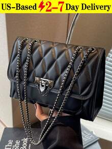 1pc Minimalist Fashion Indentation Diamond Shape Square Bag Lock Closure Flap Opening Metal Chain Shoulder Bag Suitable For Women's Daily Casual Use,2025 Fall/Winter Retro Hong Kong Style Quilted Crossbody Bag - Chain Lock Small Square Bag,Y2K Glossy Quilted Bag - Lock Detail Mini Crossbody Purse For Women, Versatile Day To Night Bag, Shiny Patent Shoulder Bag For Jeans & Dress Outfits,Secret Santa Gifts For Women,Christmas Market Bag [US Local Warehouse] - 彩色 - 查看 12