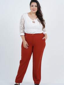 Women's Plus Size Blouse With 3/4 Sleeves, Delicate Design - 白色 - 查看 5