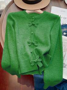 JIANHU Spring Butterfly Knit Cardigan, Short Design, Suitable For Petite Figure, Elegant Versatile, Create Fashionable Look - Green - View 5