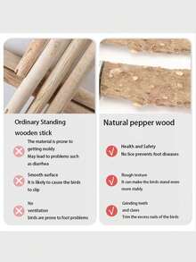 Natural Sichuan Pepper Wood Leiothrix, Mynah, Painted Bunting, Cockatiel Claw Grinding Stick, Bird Perch, Cage Accessories - Khaki - View 2