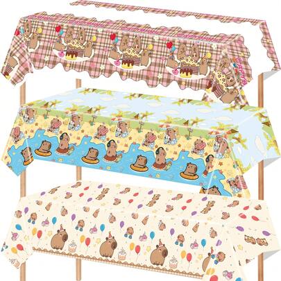Capybara Party Tablecloth Disposable Table Cover, Cute Animals Themed Rectangular Plastic Disposable Table Cloth Birthday Capybara Party,Multiple Choices