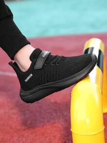 Sports Shoes/ Shoes/' Running Shoes/' Walking Shoes, Mesh & PU Leather, Breathable, Suitable For Spring, Summer, Autumn, Winter, Back To School, New Design, Lightweight, Non-Slip Rubber Sole, Hook And Loop Closure For Easy On/Off, Fit For Running, School, Outdoor, Training, 4 Colors Available, Ages 3-14 - Black - View 9