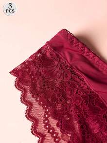 3PCS Sexy Lace Women's Panty , Comfortable, Breathable, Skin-Friendly, Soft Lingerie, Smooth Fabric V-Cut Thongs, Semi-Transparent Minimalist Lingerie, Shorts Suitable For Dates, Yoga, Daily, Festivals, And Other Occasions, Wearable All Year Round