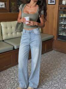 Women's High Waisted Light Blue Wide Leg Jeans Casual Street Style All Season - Blue - View 4