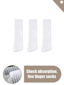 3双装男士黑白灰五趾袜，简约运动加厚毛圈袜，春夏秋冬百搭短袜 - 彩色 - 查看 11