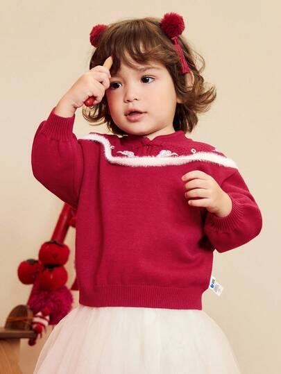 mini bala 女童柔软亲肤针织毛衣，中国风，新年系列